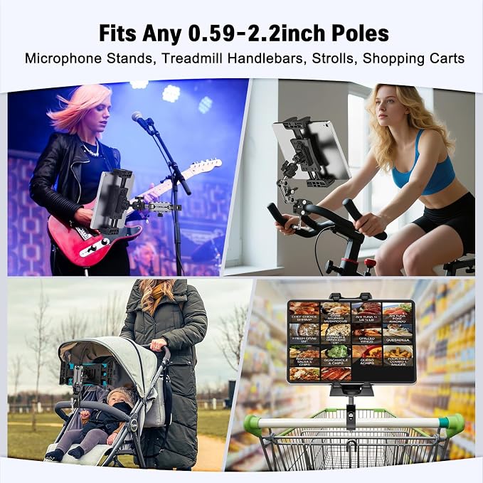 Tablet Mount for Spin Bike Treadmill,Microphone Stand | iPad Holder Stand Exercise Bike Handlebar Mount for Stationary Bicycle, Tablet Stand for 4.7-12.9" iPad Pro Galaxy Tabs - Image 7