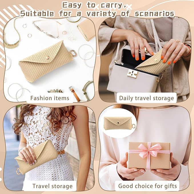 Leinuosen Woven Straw Sunglasses Case with Clip Hard Shell Rattan - Image 7