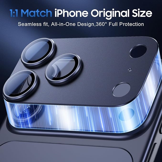 UniqueMe for 3 Pack iPhone 17 Pro Max Camera Lens Protector - All Blue | Drop Protection, Case Friendly, 9H Tempered Glass, Camera Cover Screen, Update New Version - Image 5