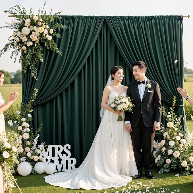 30ftx10ft Wrinkle Free Hunter Green Backdrop Curtains for Party Background, 6 Panles Silky Green Photo Backdrop Drapes Back Drop Cloth for Wedding Birthday Photography Baby Shower Decor - Image 3