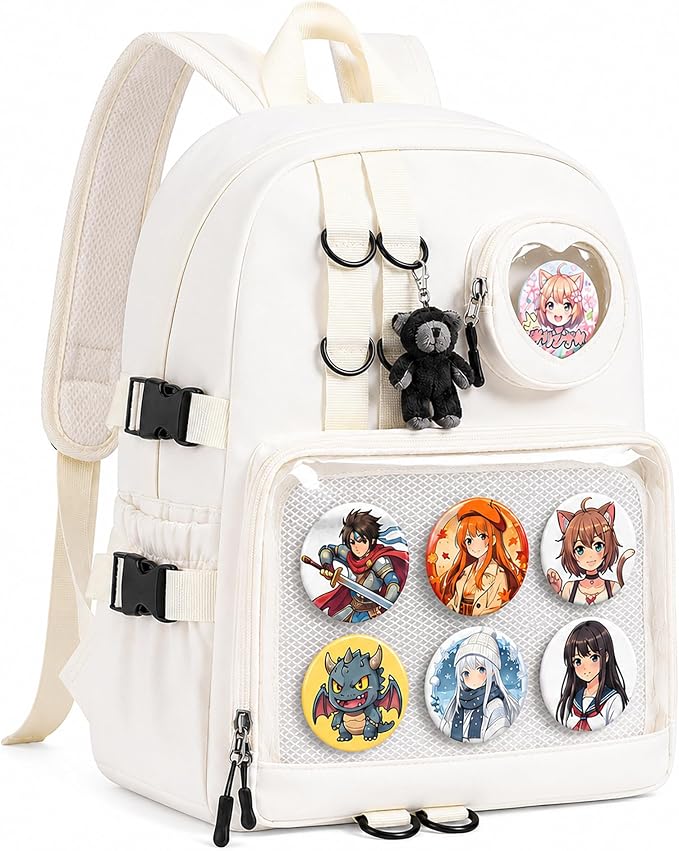 Ita Bag Backpack with Insert - Kawaii Pin Display Clear Window Bookbag, Y2K Aesthetic Laptop Backpack for Anime Cosplay School, Fits 15.6" Laptop, White by Unknown