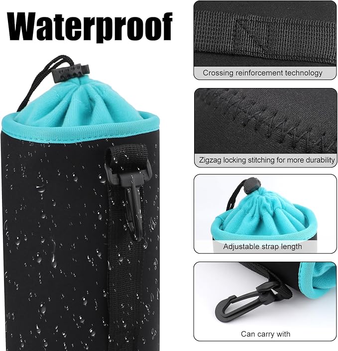 4Pcs Camera Lens Case Bag,4 Sizes Blue Water Resistant Protective Lens Pouch Set With Adjustable Drawstring Rotating Clamp,Replacement Compatible Thick Protective Neoprene for Canon,Nikon,Sony,Pentax - Image 5