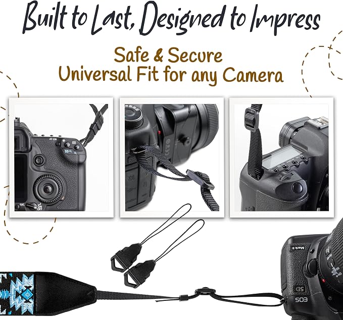 Art Tribute Camera Strap - Shoulder, Crossbody & Neck Camera Strap for Photographers, Fits All Cameras, Canon Nikon Sony Fujifilm, Padded Strap W/Quick Release, Embroidered Cotton & Leather Ends - Image 7