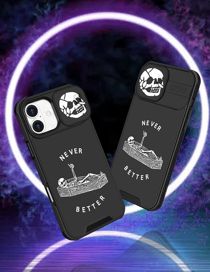 for iPhone 16 Plus Case - Women Men Cute Phone Cover Girly Cool Fancy Unique Aesthetic Design Slide Camera Cover Protective Case for Apple for iPhone 16 Plus,Lying Skuul - Image 4