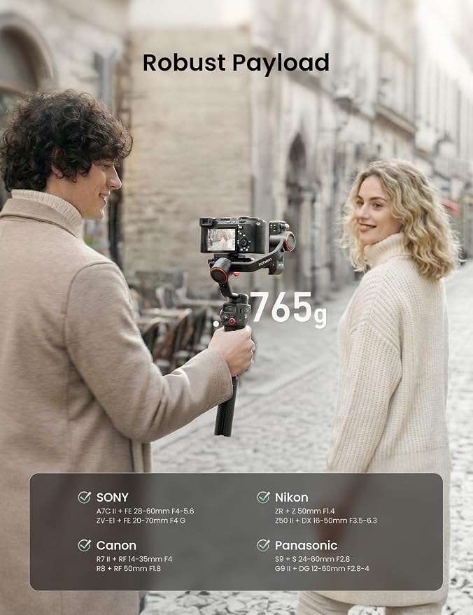 hohem iSteady MT3 3-Axis Gimbal Stabilizer for Mirrorless/Pocket/Action Cameras/Smartphone, Built-in AI Tracker with Fill Light, OLED Display, Camera Gimbal for Canon/Sony/Nikon/Fujifilm/GoPro - Image 6