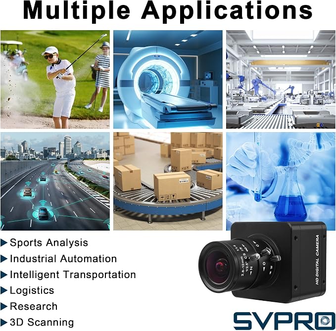 SVPRO USB 3.0 Global Shutter Camera, 1200P 120fps, 720P 200fps High-Speed Camera for Golf Swings, 2.8-12mm Manual Zoom Lens, Plug-and-Play UVC Webcam for Windows Mac Linux Android - Image 8