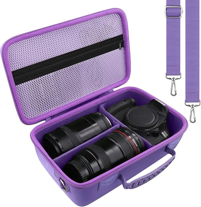 khanka Camera Case for Canon EOS Rebel R6 V/T7/T100/T6/R50/R100/R5/R7/R8/R6 Mark II/SL3 DSLR Camera,Travel Carrying Case for Canon EOS Rebel Camera and 18-55mm/18-45mm Lens(Purple Case Only) - Image 2