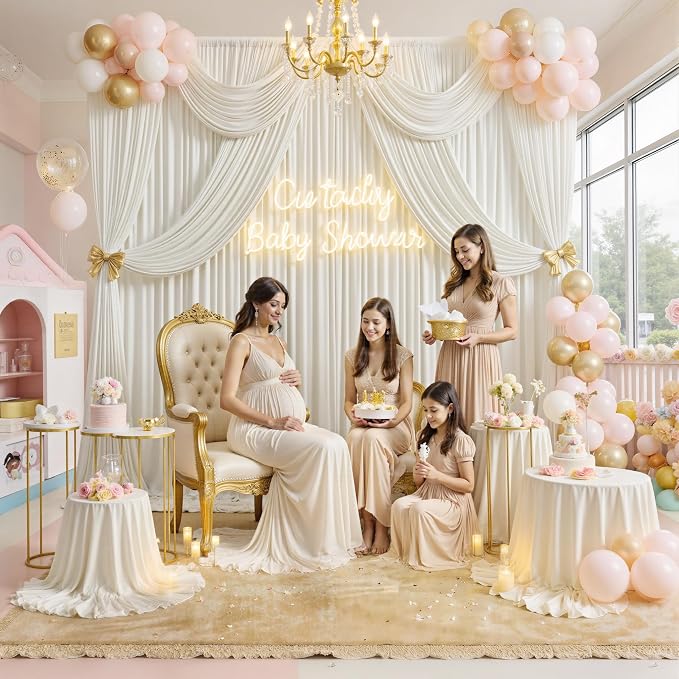 60 ft x 10 ft Wrinkle Free Ivory Backdrop Curtain for Parties, 12 Panels 10ft Polyester Ivory Photo Backdrop Drapes for Graduation Birthday Wedding Party Stage Curtains - Image 3