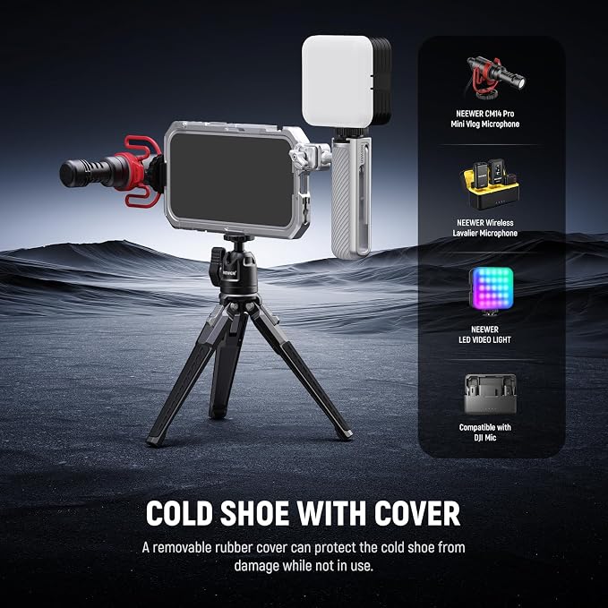NEEWER Quick Release Side Handle with Anti Off Cold Shoe, 360° Rotation, Nonslip Grid, Compatible with iPhone 16 Pro 16 Pro Max S25 Ultra Phone Cage Accessories, Silver + Gray, PA045 - Image 3
