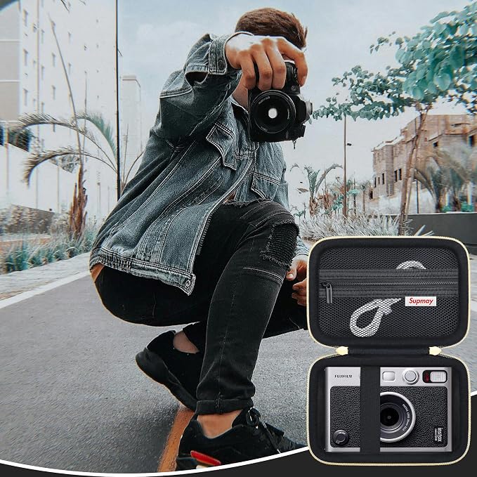 Carrying Case Compatible with Instax Mini EVO Instant Camera, INSTAX MINI EVO Camera Storage Holder Travel Bag with Mesh Pocket for Photos, USB Cables, Film, Black - Image 7