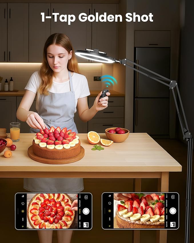 LUXSURE Ring Light Tripod for iPhone with Light,Overhead Camera Mount with Casters,Ring Light with Stand and Phone Holder for Video Recording,Phone Tripod with Light for Live Streaming/Cooking - Image 7