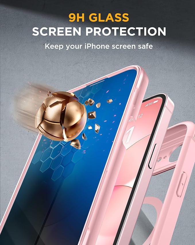 miracase for iPhone 17e & 16e Case with Built-in Private Screen Protector, [Magnetic with MagSafe] Full-Body Phone Cover Military Drop Proof 17 E/ 16 E Bumper 6.1 inch, Pink - Image 4