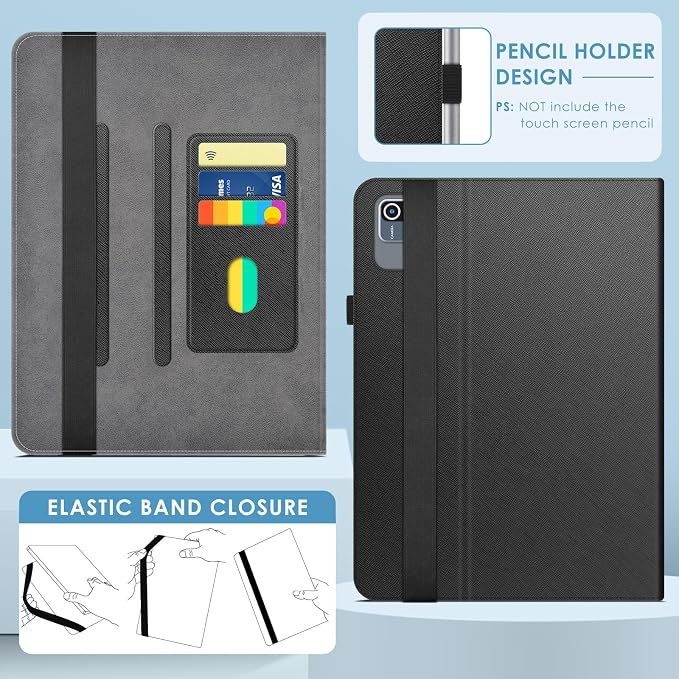 DETUOSI Universal 10.1 inch Tablet Case,Scratch Resistant | For ECOPAD ‎TH-KK12C,URAO X109,Aiprotablet C20e,Folio Leather Protective Cover,2-Angle Viewing Stand,3 Card Slots,Black - Image 6