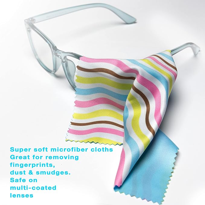 10 Pack Cute Geo-Design Multicolor Microfiber Cleaning Cloths for Cleaning Lenses, Eyeglasses, Sunglasses and Cell Phone, Beautifully Designed in Pastel Colors Blue, Pink, Green and White Cloth Wipes. - Image 2