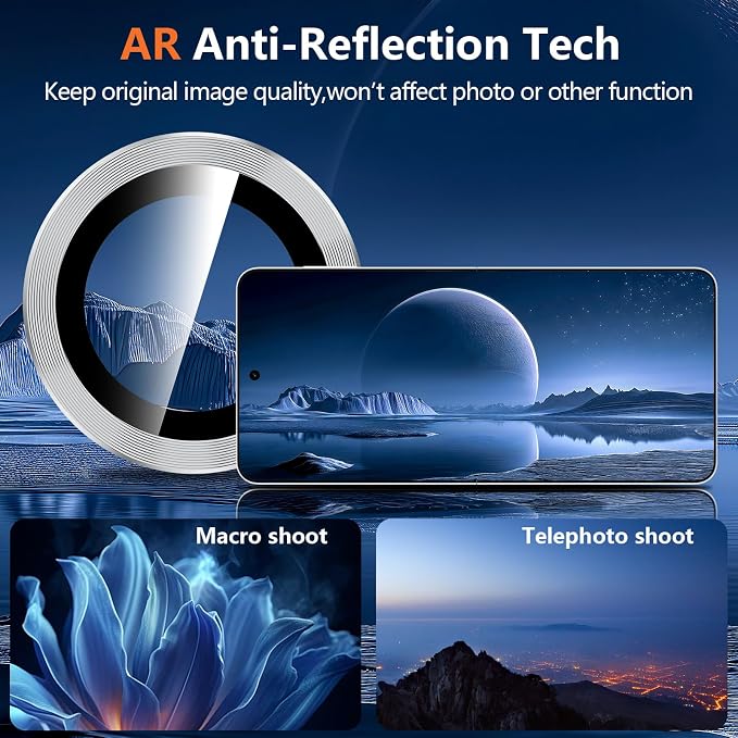 for Samsung Galaxy Z Flip 8 Camera Lens Protector, Individual Metal Ring Tempered Glass Lens Cover, [Strong Adsorption] Scratch Resistant Ultra-Thin HD Clear Lens Cover, 1 Set-Silvery - Image 3