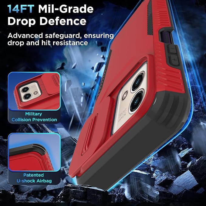 for Motorola G Stylus 5G 2023 Case with 1 HD Screen Protector & Slide Camera Cover [Military-Grade] Phone Case Heavy Duty Rugged Shockproof Protective Cover for Moto G Stylus 5G 2023(Red) - Image 3