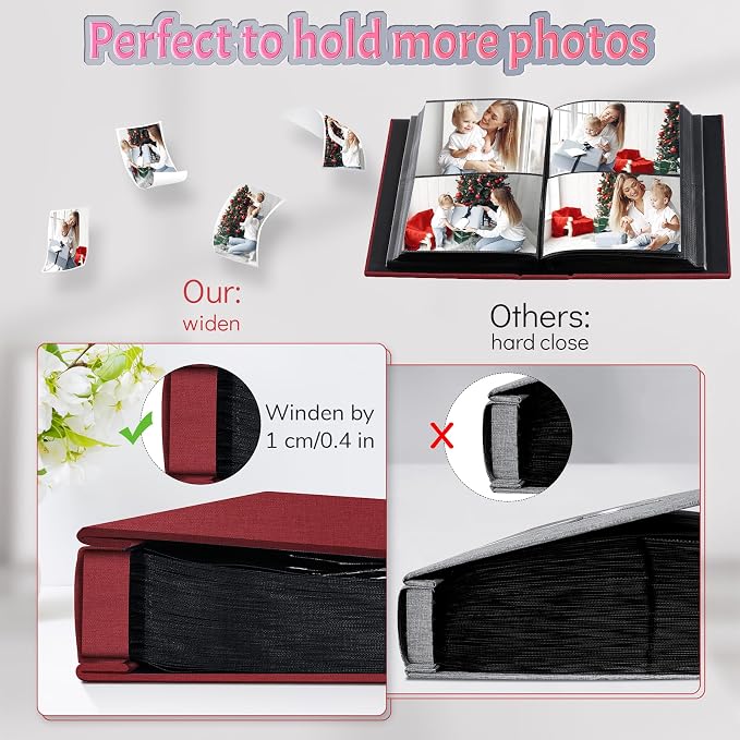 Popotop 4x6 Photo Album 600 Pictures, Linen Hardcover, Reinforced Spine | Large 600-Photo Capacity, Acid-Free PP Slip-In Pockets, 3 Landscape and 2 Portrait Photos per Page, No Memo Space - Image 4