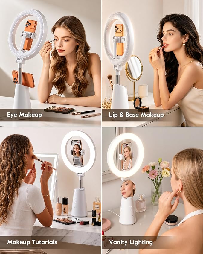 Ring Light for Makeup, 11" Desk Ring Light with Stand and Phone Holder, CRI 98+ True Color LED Makeup Light, Dimmable Selfie Ring Lights for Video Recording, Live Stream, TikTok, YouTube - Image 6