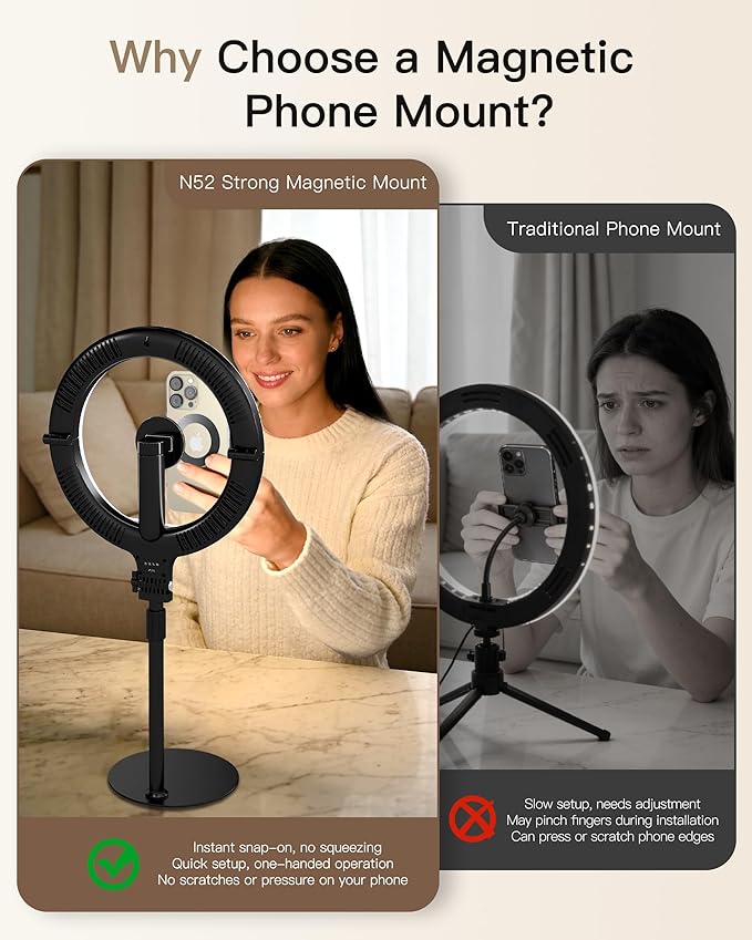 NiceVeedi 10.2” Magnetic Desk Ring Light with Stand, 5000mAh Rechargeable Desktop Ring Light for Phone，3 Color Foldable Selfie Light for Live Stream/Makeup/TikTok/YouTube/Photography/Zoom/Vlogging - Image 4