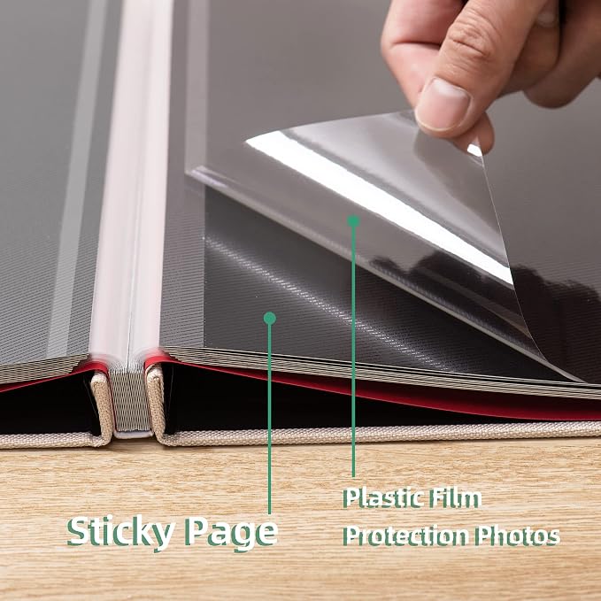 Large Photo Album Self Adhesive for 4x6 8x10 Magnetic Scrapbook DIY 60 Black Sticky Pages Beige Linen Cover Photo Album - Image 5