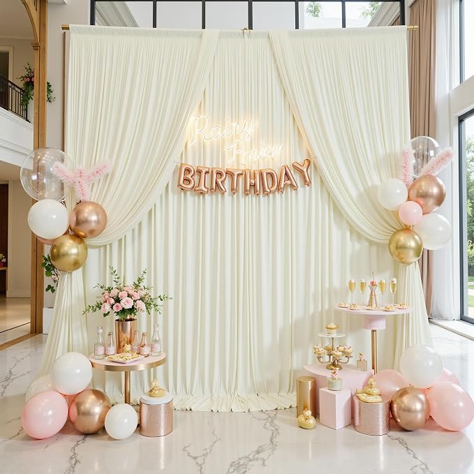 50x12 ft Ivory Backdrop Curtains for Weddings Parties, Birthdays and Photos | 10 Panels 5x12 ft, Wrinkle-Free Polyester Drapes, Washable, Ironable, 4 in Rod Pocket for Baby Showers Photography Background - Image 8