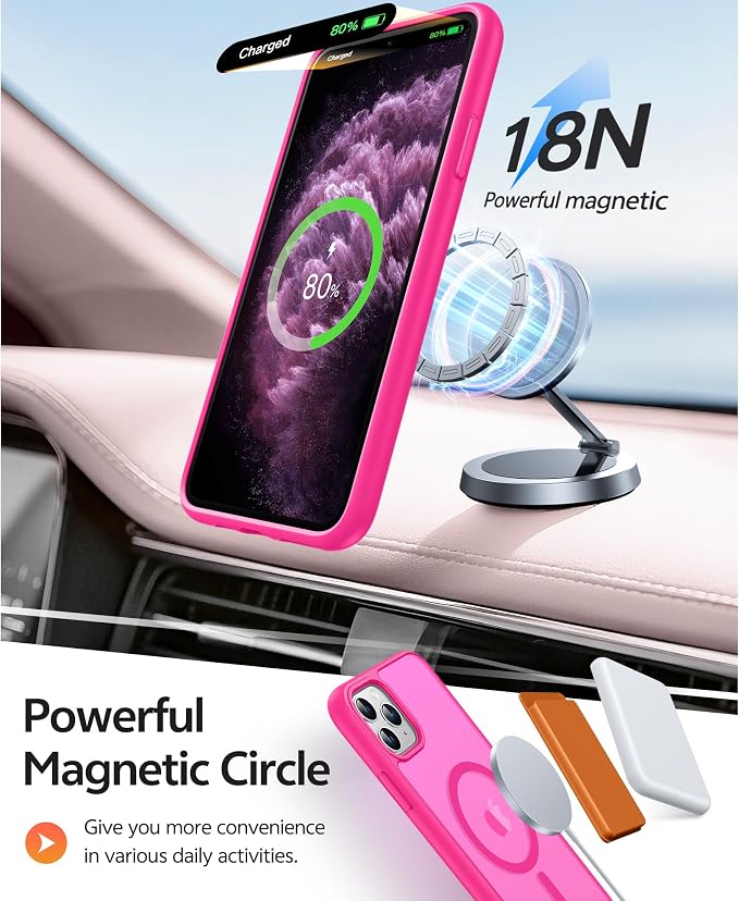 FNTCASE for iPhone 11 Pro Case, Fit for Magsafe, Translucent Matte Back | Magnetic Phone Cases, 14FT Military Grade Drop Protection, Shockproof Bumper, Slim Protective Cover, Hot Pink - Image 3