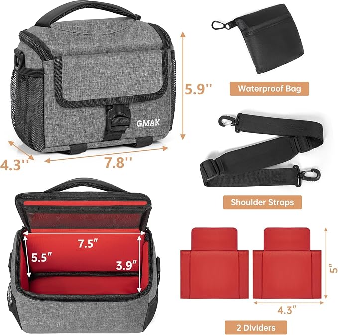 Camera Carrying Case, Camera Storage Bags Anti-Shock Crossbody Camera Case | Compatible for Canon, Nikon, Sony, Fuji DSLR/SLR/Mirrorless Cameras, Lens and Accessories, 9''× 4.7''× 7.5'', Grey - Image 3