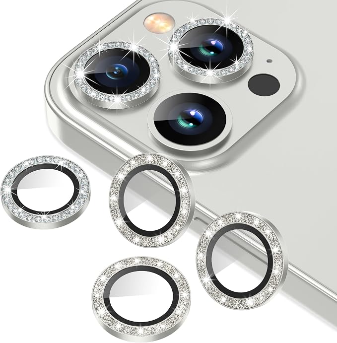 AGVEE 3+3 6 Pack for iPhone 12 Pro Max Camera Lens Protector Cover | Individual Bling Diamond & Bling Glitter Sparkle Cute Gem Metal Ring, 9H Tempered HD Glass by AGVEE