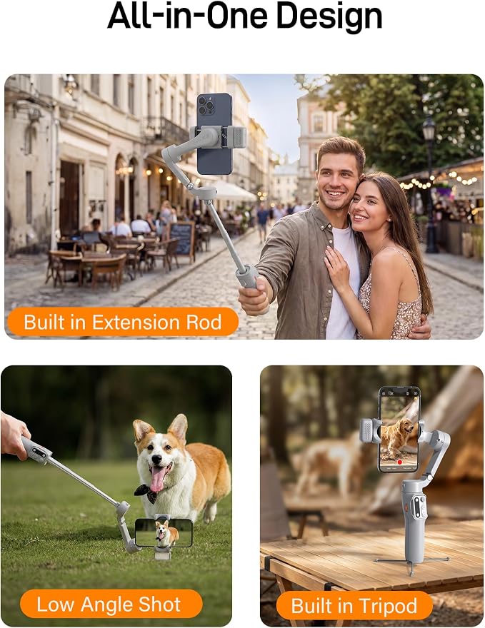 hohem iSteady X3 Gimbal Stabilizer with Remote, Fill Light & Tripod, Gray | Detachable Remote, iSteady 8.0 Anti-Shake, Tripod & Extendable Rod, Magnetic Fill Light, AI Tracking, Foldable 0.93lb Design - Image 5