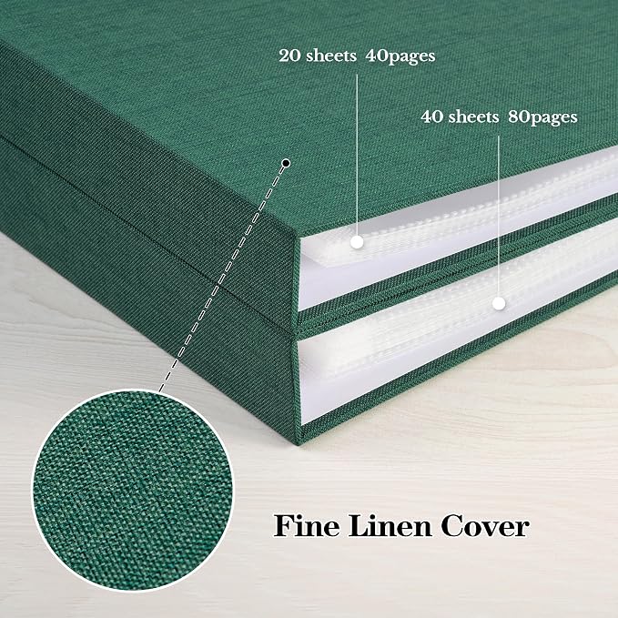 Mublalbum 12x12 Inch 3 Ring DIY Scrapbook Photo Album 80 Pages, Dark Green | 3 Ring Binder Scrapbook, Linen Cover, 40 Plastic Sleeves 80 Pages, Memory Book for Wedding, Baby, Family, DIY Projects - Image 6