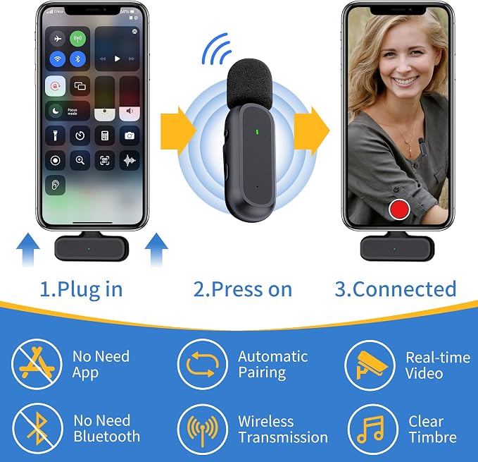 2 Pack Professional Wireless Lavalier Microphone for iPhone iPad Android with Charging Case Noise Reduction Plug-Play Clip on Lapel Mic for Video Recording Vlogging, YouTube, Interview, Live Streaming - Image 2