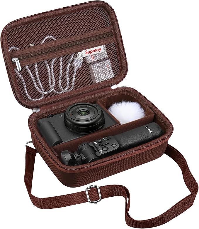Hard Travel Case for Sony ZV-1F / ZV-1 / ZV-1 II Digital Camera, Protective Cases Bag Fits Vlogger Accessory Kit Tripod, Microphone, LED Video Light, Extra Zipper Pocket fit Battery Pack, Brown by Supmay