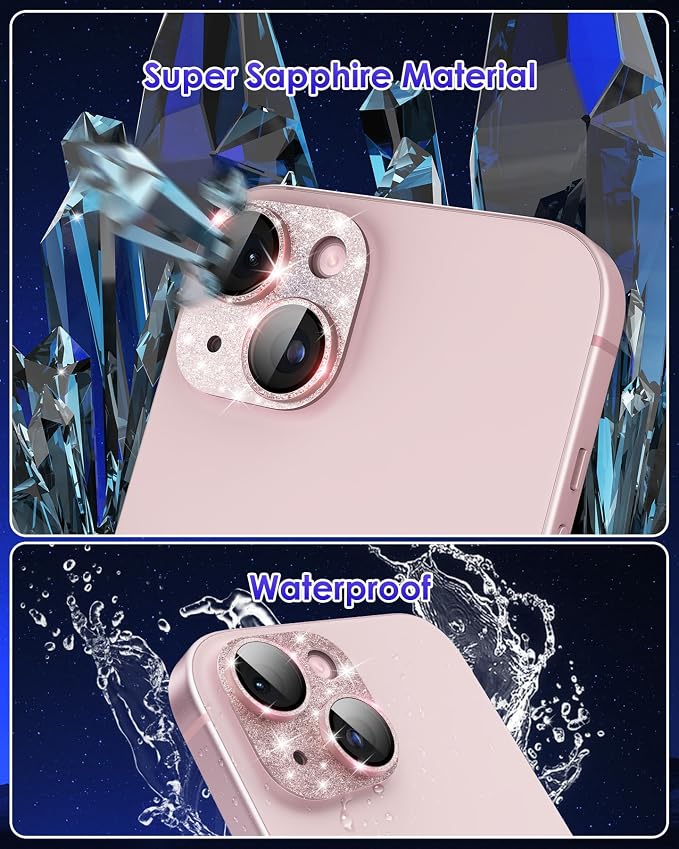 Compatible for iPhone 15/ iPhone 15 Plus/iPhone 14/ iPhone 14 Plus Camera Lens Protector GL-Plus Aluminium Alloy Ring 9H Tempered Glass Screen Camera Cover GL-Pink - Image 4