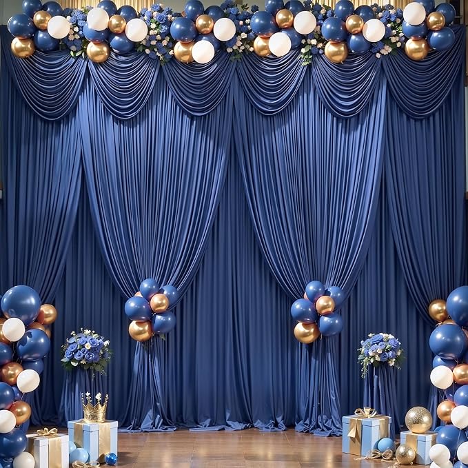 Navy Blue Backdrop Curtains - Wrinkle-Free Polyester Photography Drapes for Wedding, Baby Shower, Birthday, Graduation Party Decorations - 16 X 10FT - Image 7