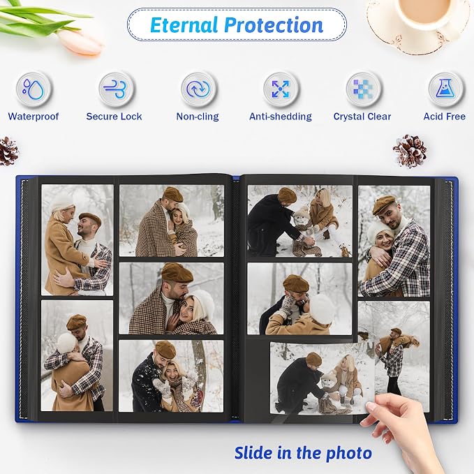 Popotop 4x6 Photo Album Holds 500 Pictures, Vegan Leather Hardcover | 500-Photos Capacity, Clear Slip-In Pockets, Large Collection Format, Front Photo Window, Gifts for Family Wedding Baby - Image 3