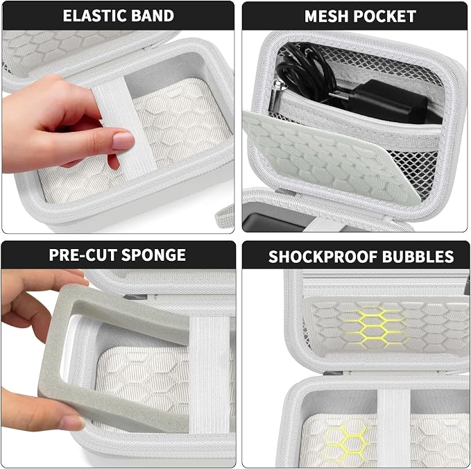 Comecase Digital Camera Case for Kodak FZ55/FZ45 and for CAMKORY, White | Hard EVA Shell,Pre-Cut Foam, Accessories Mesh Pocket, Wrist Strap, Compact for Travel, School and Daily Storage, Case only - Image 4