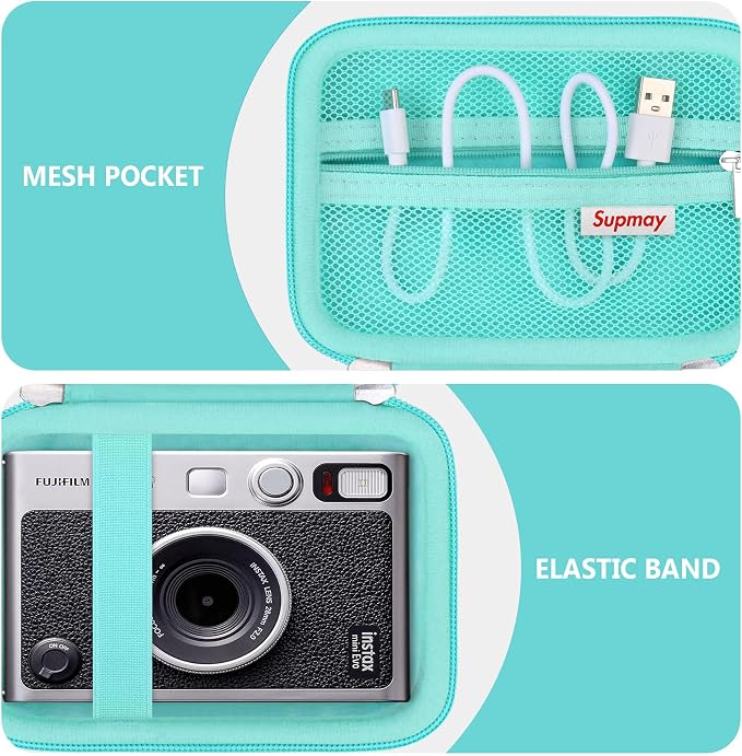 Carrying Case Compatible with Fujifilm Instax Mini EVO Instant Camera, INSTAX MINI EVO Camera Storage Holder Travel Bag with Mesh Pocket for Photos, USB Cables, Film, Green - Image 4