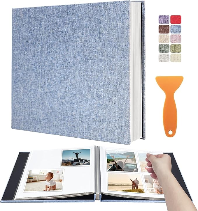 Large Photo Album Self Adhesive Scrapbook Album for 4×6 8×10 Pictures DIY Magnetic Linen Cover Album 40 Pages for Family Wedding Gifts with Metal Pen and Plastic Board by HenPisen
