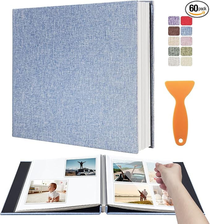 Large Photo Album Self Adhesive Scrapbook Album for 4×6 8×10 Pictures DIY Magnetic Linen Cover Album 60 Pages for Family Wedding Gifts with Metal Pen and Plastic Board by HenPisen