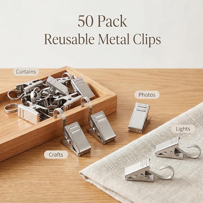 BIHRTC Pack of 50 Curtain Clips Stainless Steel with Hooks Lights Hanger | Thickening Small Metal Wire Holder for Shower Home Decoration Photos Picture Arts Crafts Display Outdoor Activities Supplies - Image 5