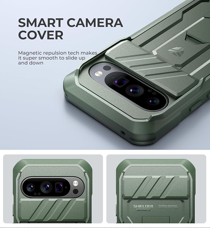 Dexnor for Google Pixel 9 Pro Case with Slide Camera Cover & Built-in Screen Protector & Heavy-Duty Kickstand,Full-Body Protective Cover Rugged Bumper Cases for Pixel 9 Pro,Army Green(2024) - Image 3