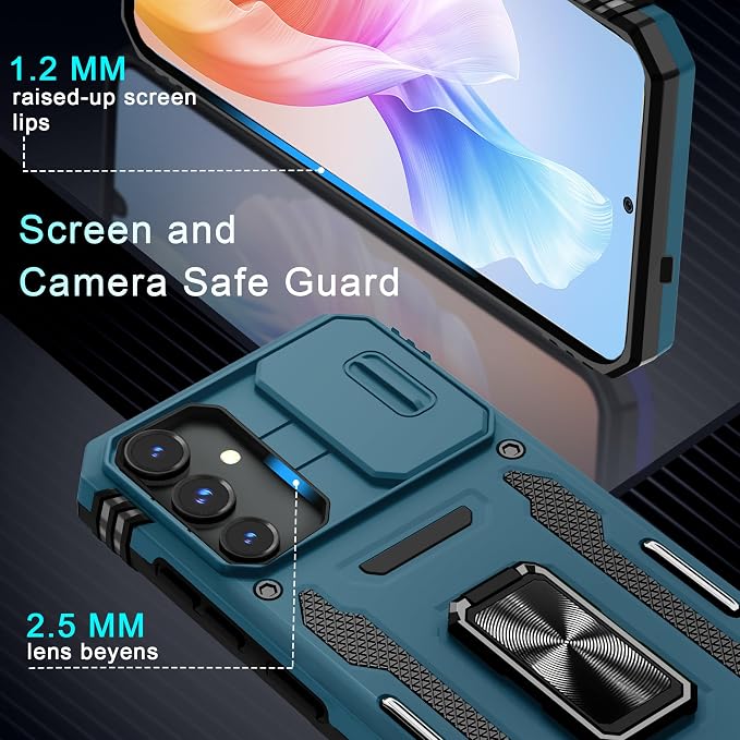 DEERLAMN Case for Samsung Galaxy S25 Plus/S24 Plus 6.7-Inch with Slide Camera Cover+Screen Protector(1 Pack), Rotated Ring Kickstand Military Grade Shockproof Protective Cover-Light Blue - Image 6