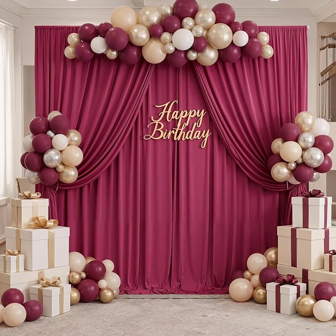 30ft x 10ft Maroon Backdrop Curtains for Parties, Polyester Burgundy Backdrop Drapes 6 Panels 5x10ft for Baby Shower Photography Birthday Parties Background - Image 5