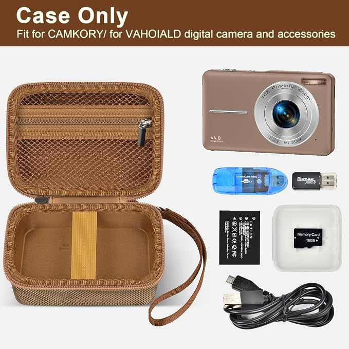 ALKOO Digital Camera Case for CAMKORY/Pouch for KODAK Pixpro, Dark Brown | for Lecran/for VAHOIALD Point and Shoot Camera, Hard Carrying Case with Mesh Pocket, Compact for Vlogging, Travel and Storage - Image 2