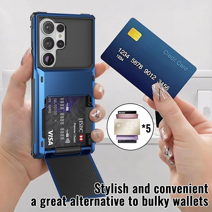Foluu Wallet Case for Samsung Galaxy S26 Ultra with Card Holder, 5 Credit Hidden Card Slot Flip Cover Dual Layer Protective Hard PC Back & Soft TPU Bumper Case for Galaxy S26 Ultra 2026 (Blue) - Image 4
