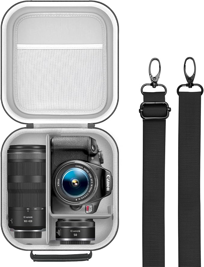 Krypthos Camera Case Compatible with Canon EOS R50, Carrying Bag (Black) | Small Camera Case for Canon EOS Rebel T7, R100, 90D, 2000D, Nikon D7100, Sony Alpha ZV-E10, Protective, Shockproof Durable by KrypthosCase