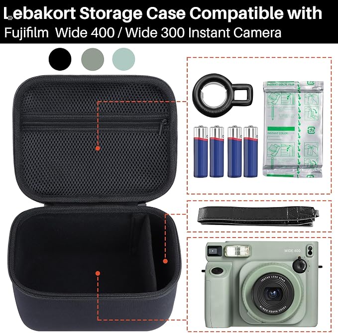 Lebakort Storage Case Compatible with Fujifilm INSTAX Wide 400 / Wide 300 Instant Camera (Sage Green Case) - Image 3
