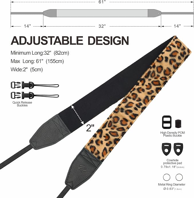 Padwa Lifestyle Leopard Velvet Camera Strap - 2" Double Layer Full Grain Cowhide Leather Head Camera Straps for Photographers,Unique Soft Velvet Fabric with Quick Release fits all Cameras - Image 6