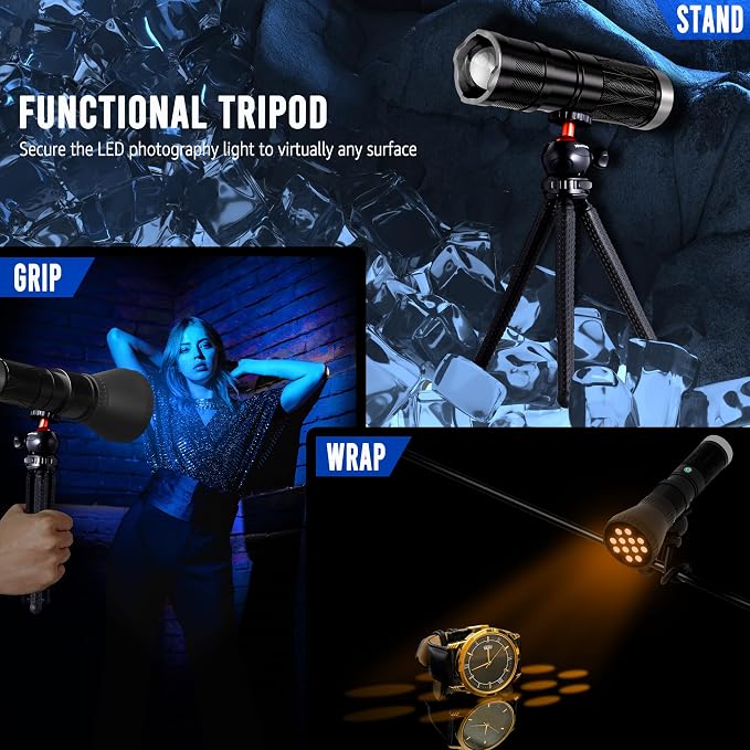 NiceVeedi 4-Color Handheld Photography Lighting Kit with 15 GOBO Filters & Tripod, 6000mAh Rechargeable Photography Flashlight with Diffusion, Zoomable Lighting for Video Recording/Sunset - Image 6
