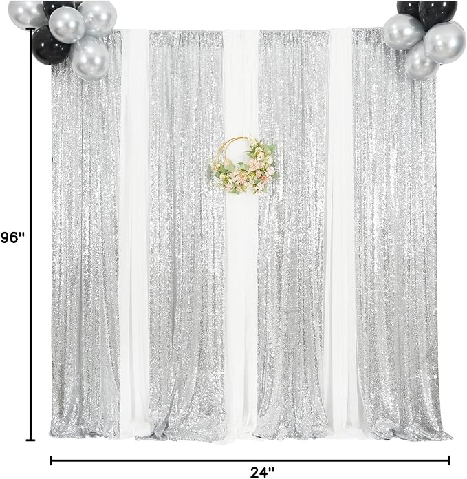 Poise3EHome Silver Sequin Backdrop Curtains,2ft x 8ft Sequin Photography Backdrop Curtain 2 Panels for Party Decoration - Image 10